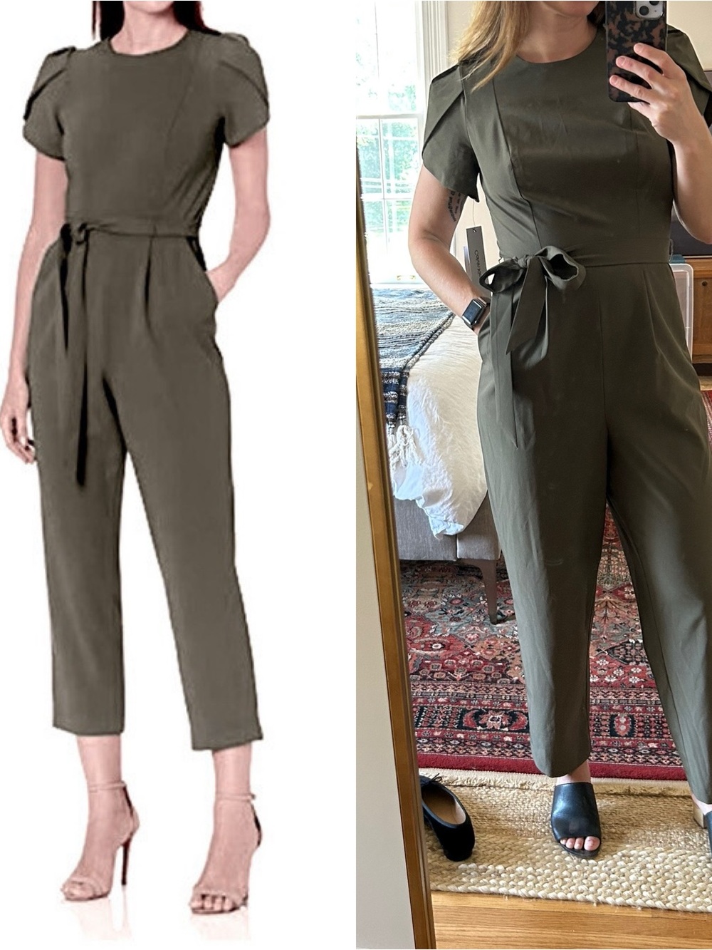 NWT Calvin Klein tulip sleeve belt waist jumpsuit